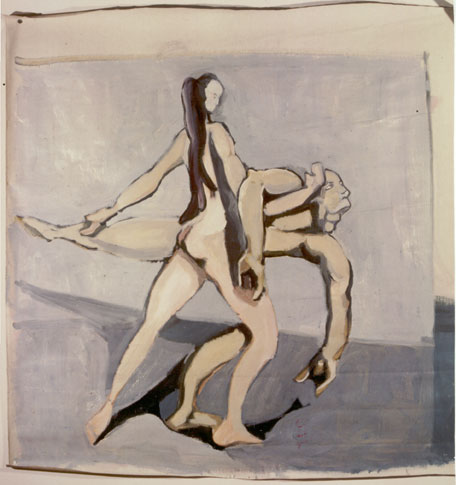 movimento a due,olio su tela del 1980